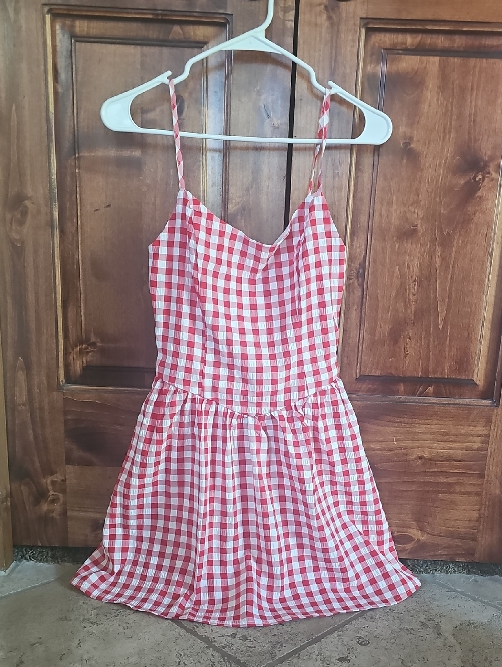 Red and White Gingham Spaghetti Strap Dress
